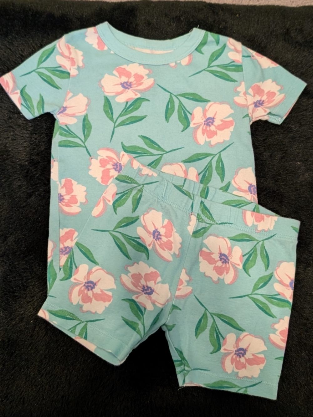 Kids Floral Short Pajama Set - Light Blue and Pink 3T